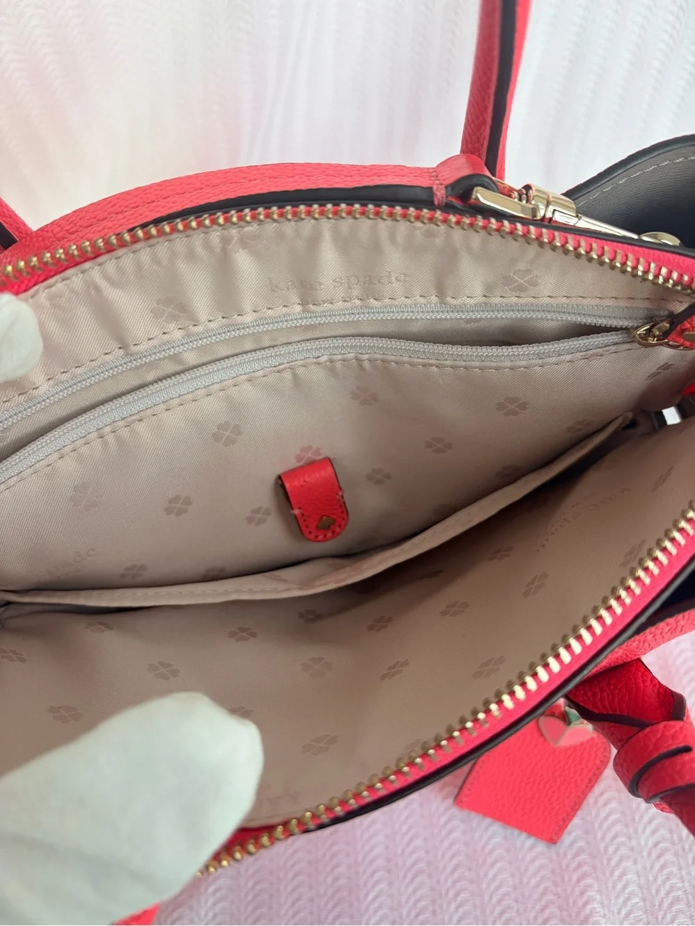 kate spade Margaux Coral Pink Pebbled Leather Satchel with Removable Strap